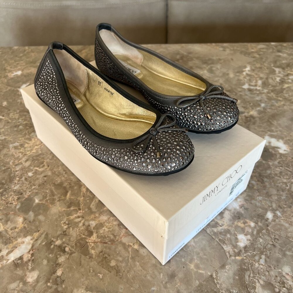 Gray Jimmy Choo Weber Crystal Ballet Flats Size 38